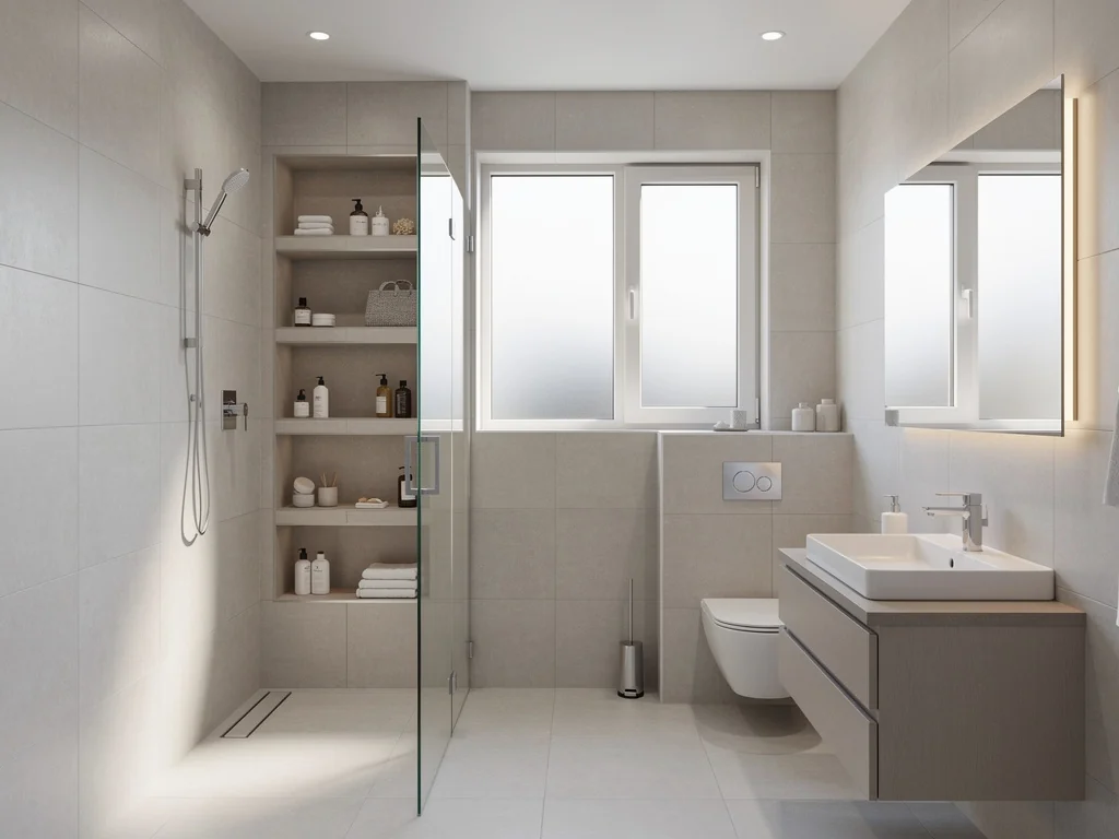 Petite salle de bain optimisée après travaux, rangements sur mesure